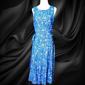 Anne Klein Midi Belted Blue Floral Dress